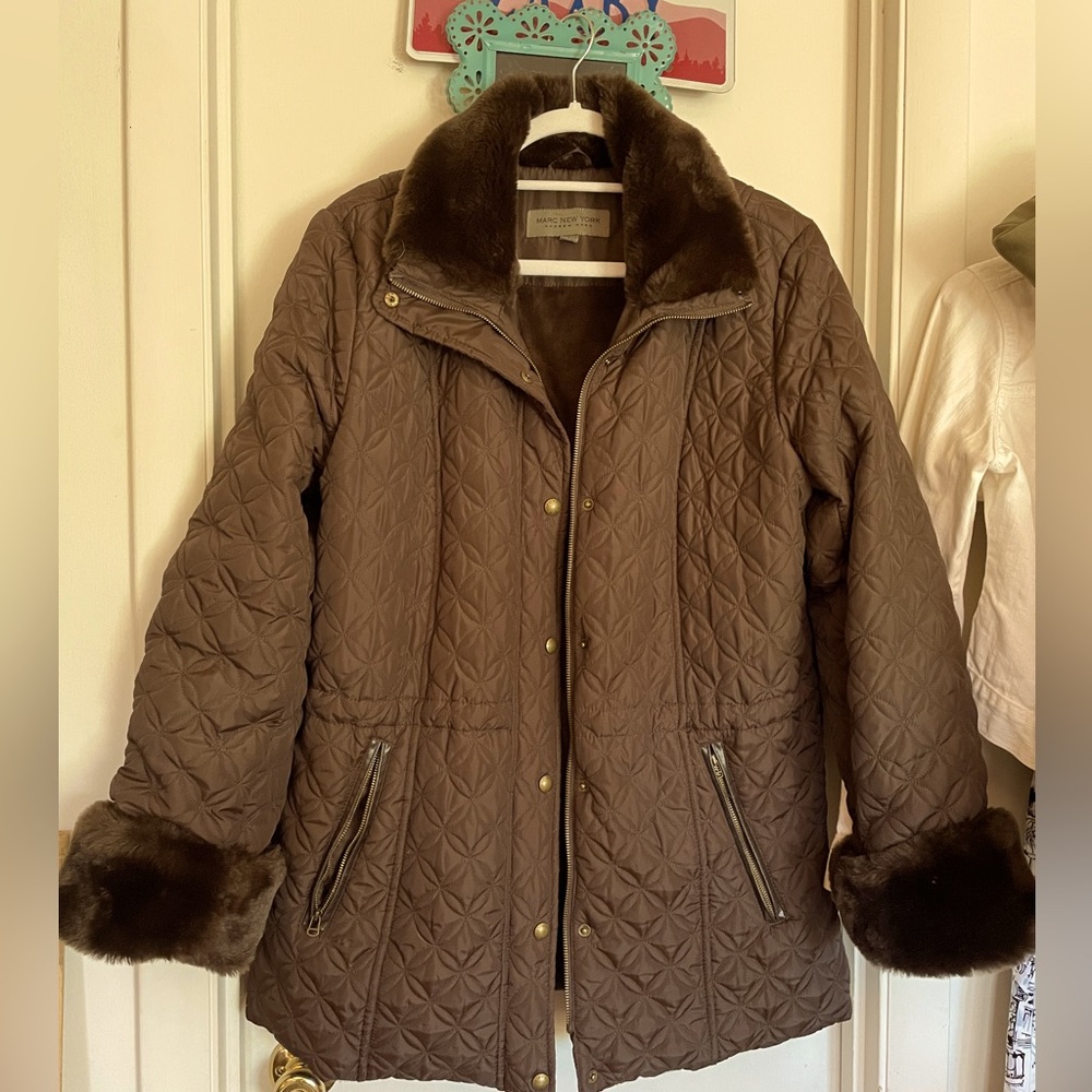 MARC New York Women’s Quilted chocolate Brown Coat Size Large